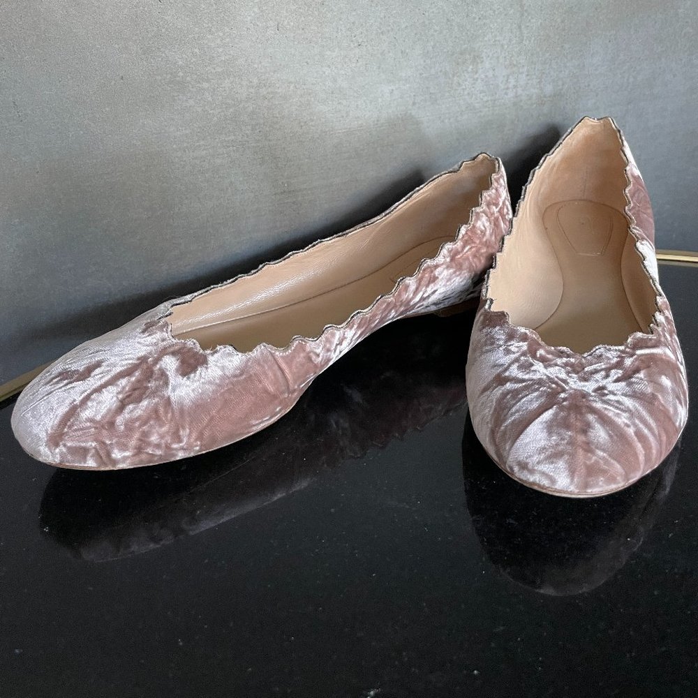Chloe Lauren Flat Ballet Scallop Crushed Velvet Flats